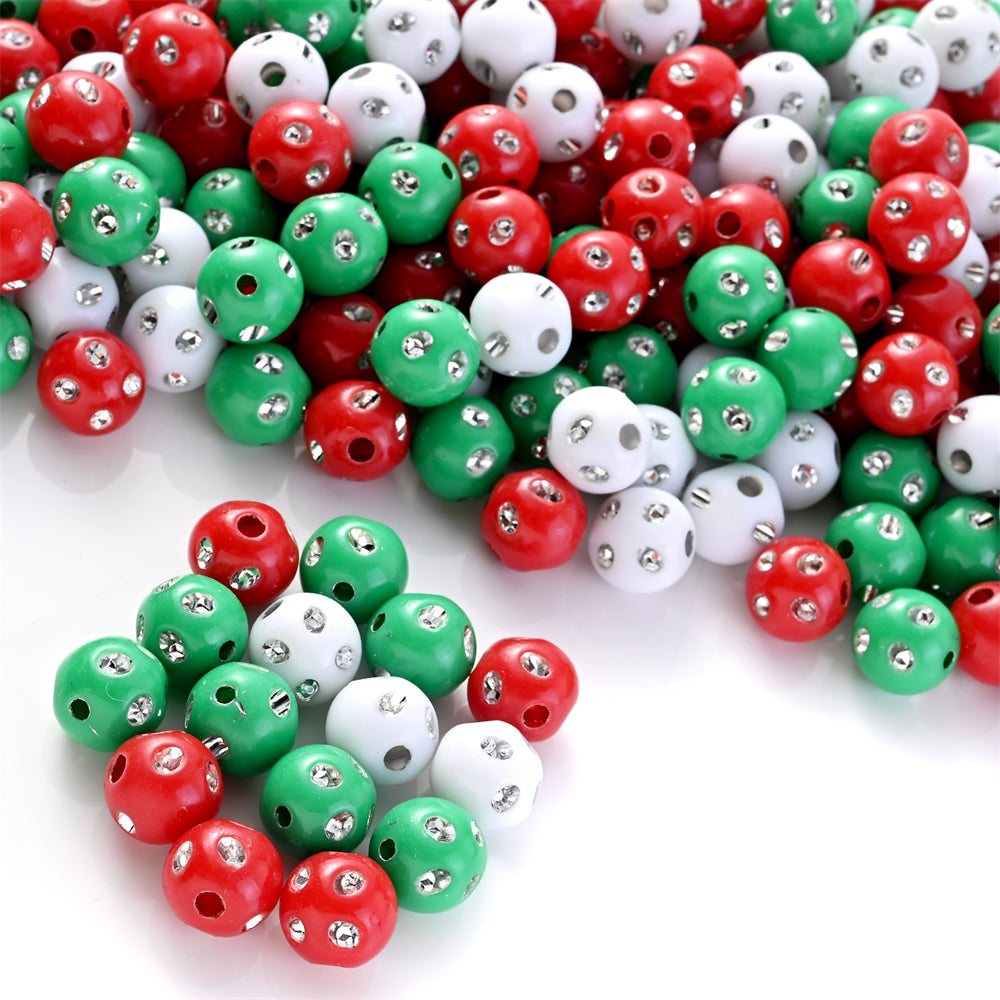 500/1000pcs Green & Red Acrylic Rhinestone Beads