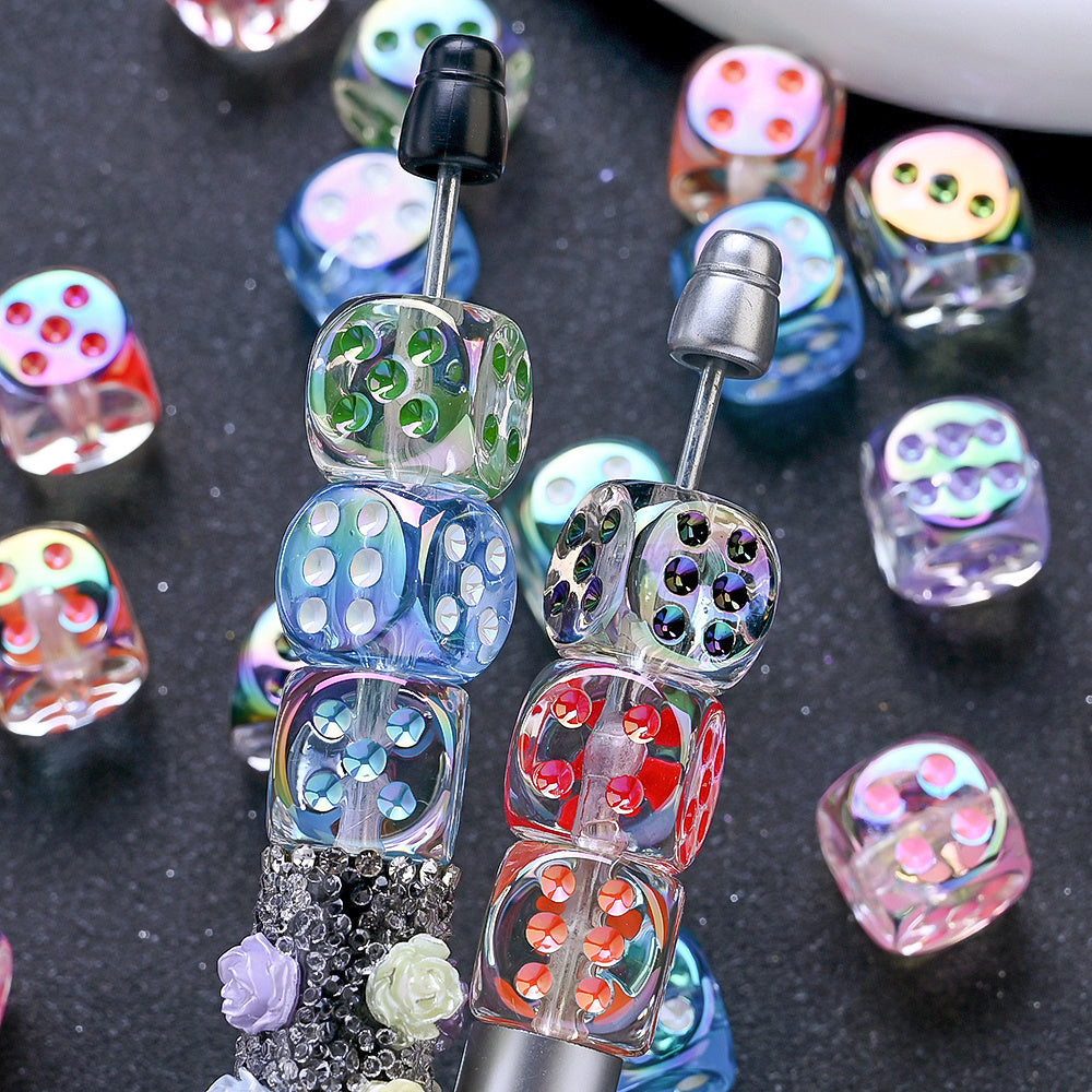 10pcs 14mm UV Plated Dice Beads