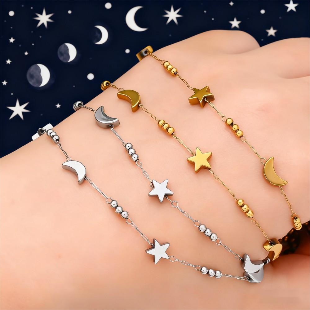 1m Gold & Silver Stainless Steel Star & Moon Bead Chain