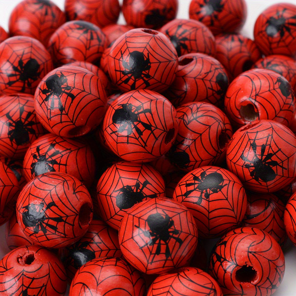 10pcs 15mm Halloween Spider Pattern Wooden Beads
