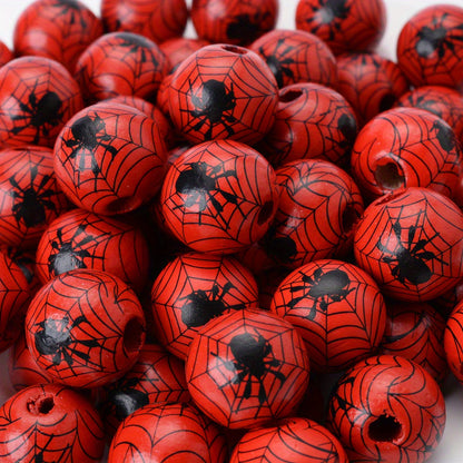 10pcs 15mm Halloween Spider Pattern Wooden Beads