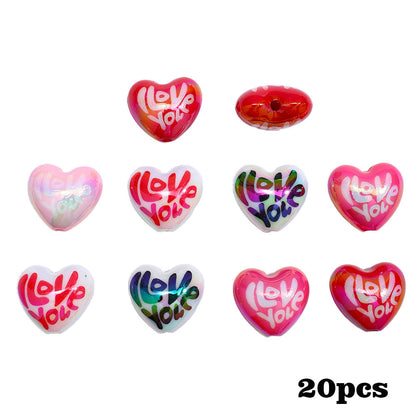 20pcs 20x22mm Acrylic 'I Love You' Letter Heart Beads