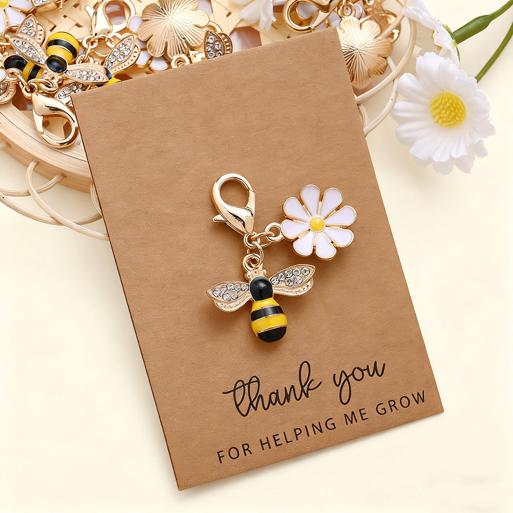 Rhinestone Bee Sunflower Keychains