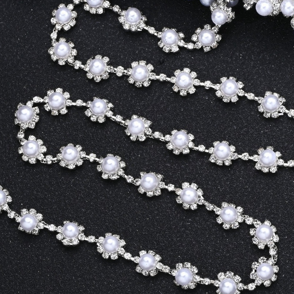 17.7 Inch Imitation Pearl & Rhinestone Bead Chain