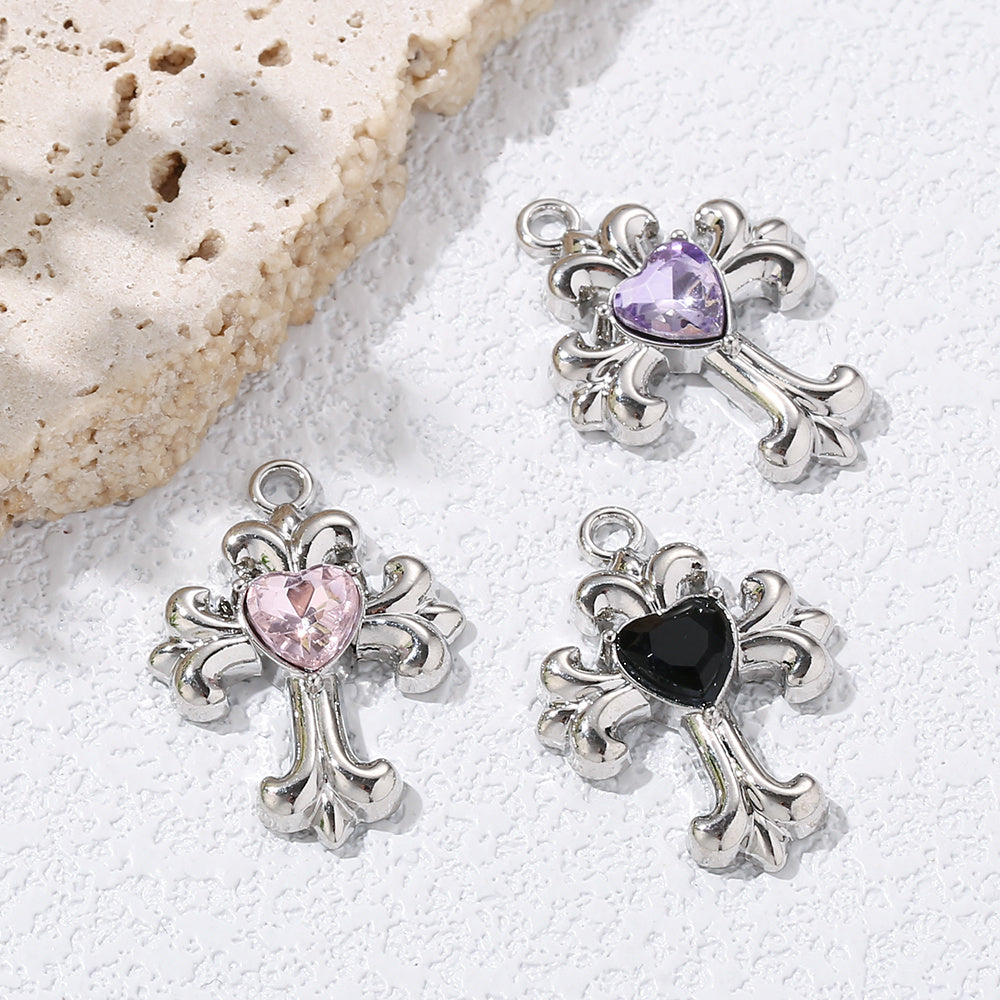 Y2K Rhinestone Cross Alloy Pendants