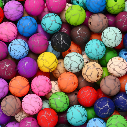 10pcs Crack Printed Silicone Spacer Beads