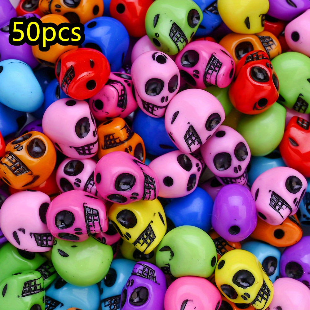 50pcs/set Multicolor Acrylic Skull Head Beads