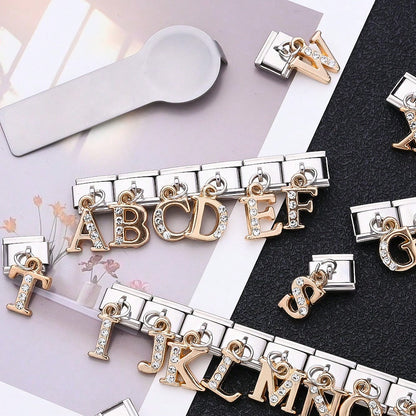 1PC Rhinestone A-Z Letter Modular Bracelet Charm Set
