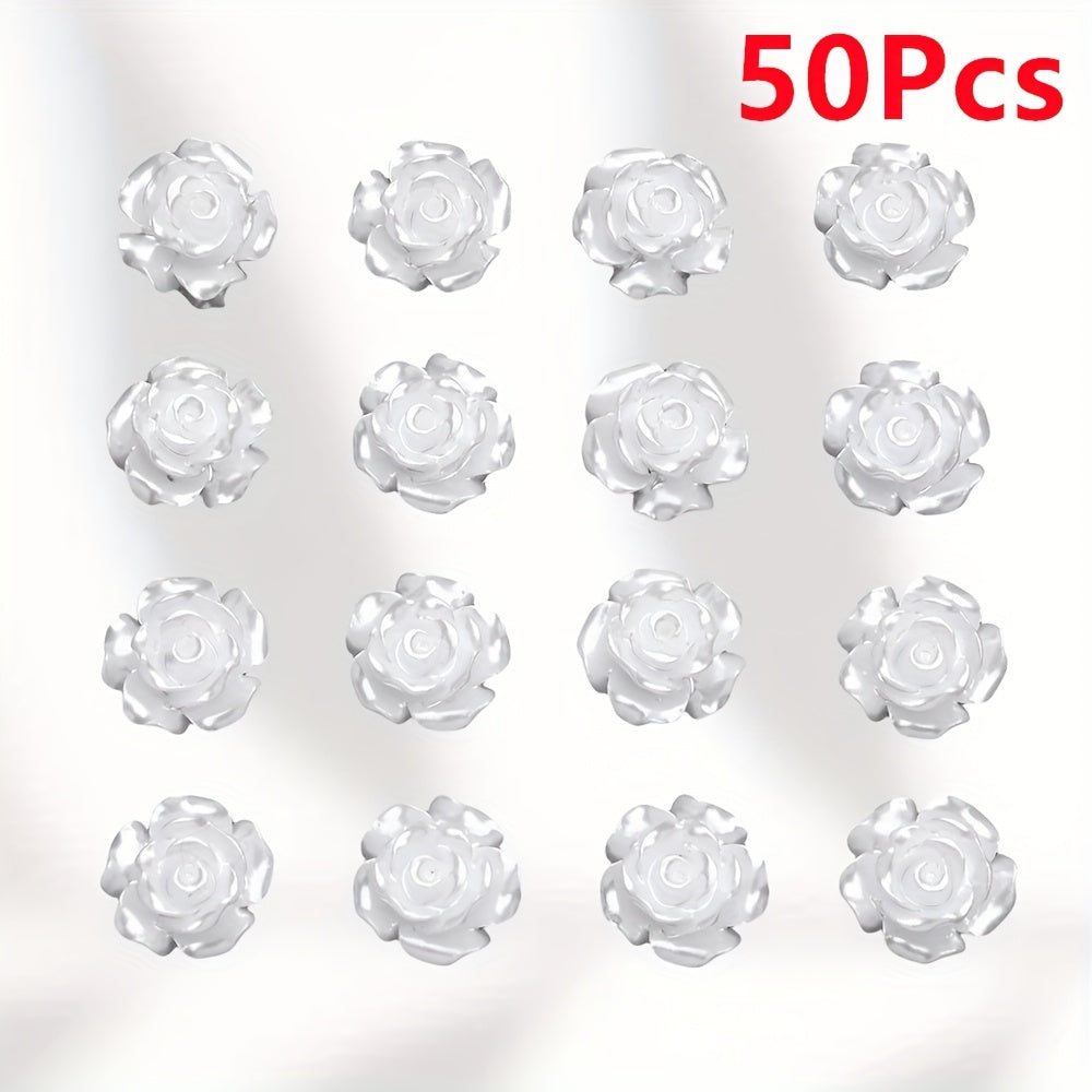 50/100-Piece 6/8/10 mm White Camellia Flatback Beads