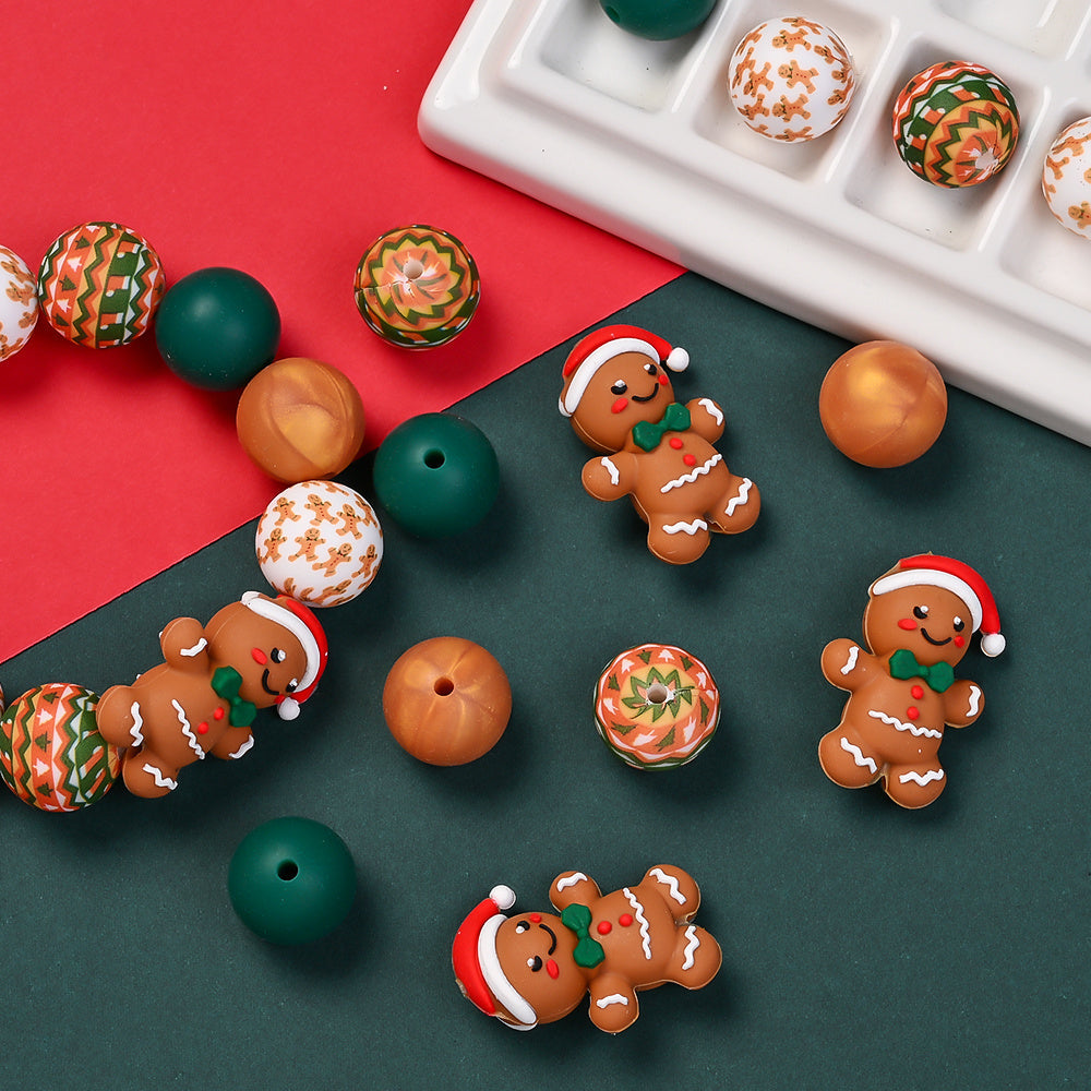 Christmas 3D Gingerbread Man Silicone Beads Set