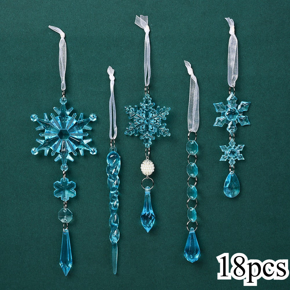 18-Piece Christmas Transparent Snowflake & Waterdrop Acrylic Pendants