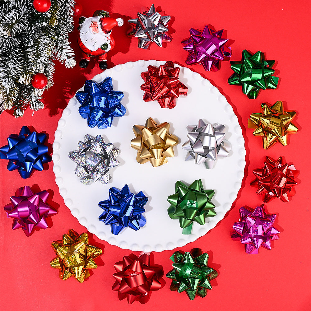 6PCS 5cm PET Christmas Star Ribbon Flower Decorations