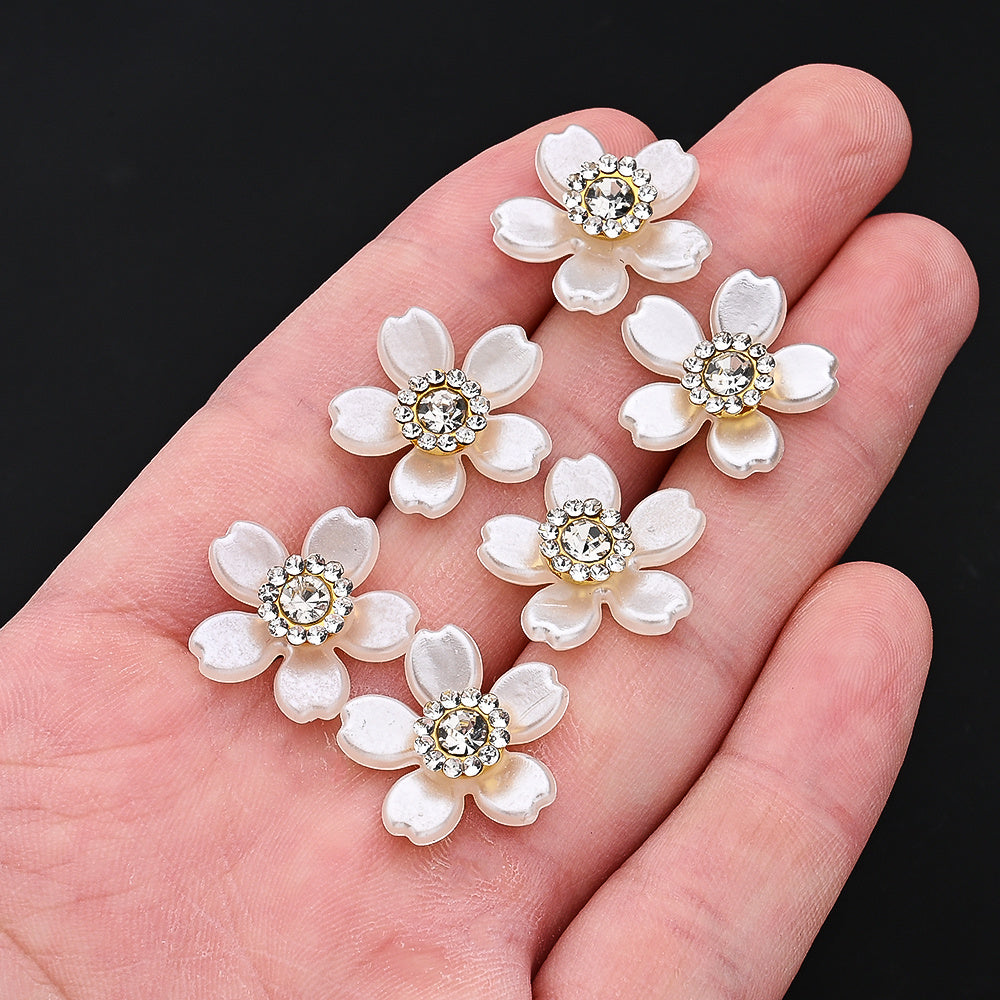 20pcs 18mm White Rhinestone Acrylic Flower Flatback Beads
