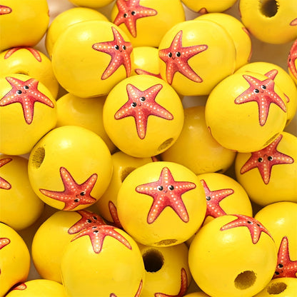10PCS 16mm Colorful Marine Animal Wooden Bead Set