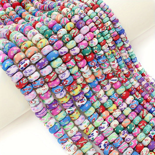 1SET 6/8/10mm Printed Wheel-Shaped Soft Clay Bead Set