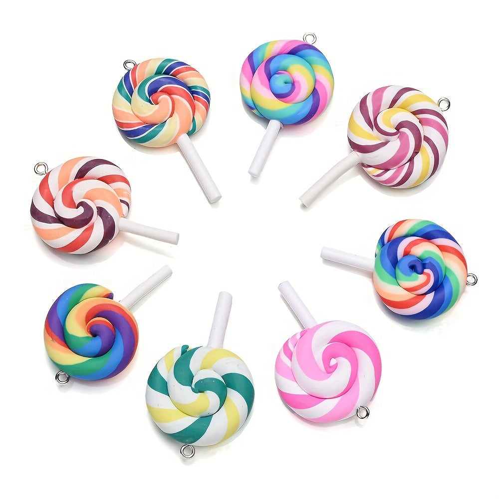 10PCS 29×49mm Rainbow Lollipop Soft Clay Pendant Set