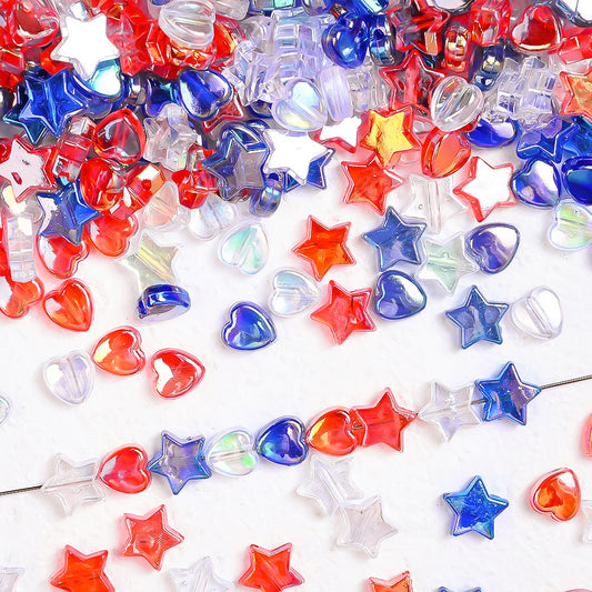 Patriotic Star Heart Acrylic Beads