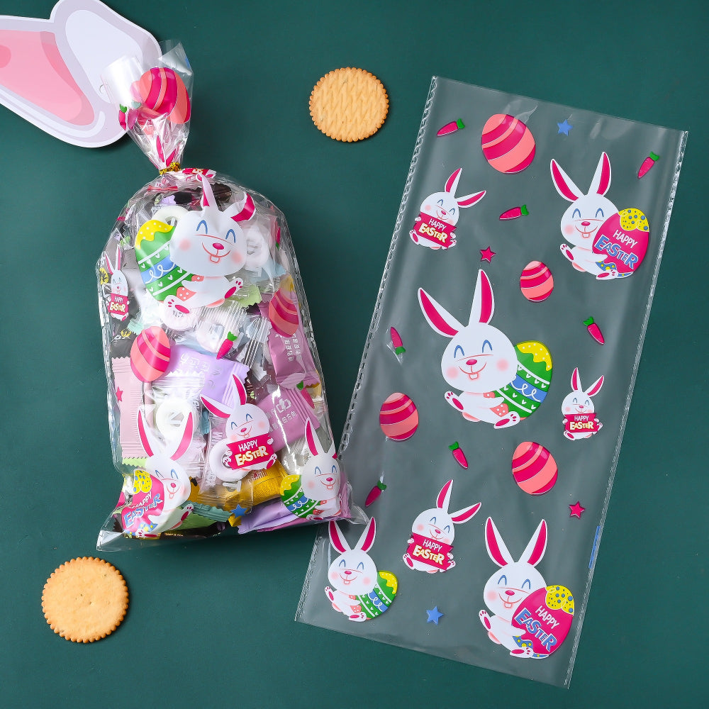 50-Piece 13x27.5 cm OPP Easter Gift Bags with Gold Print
