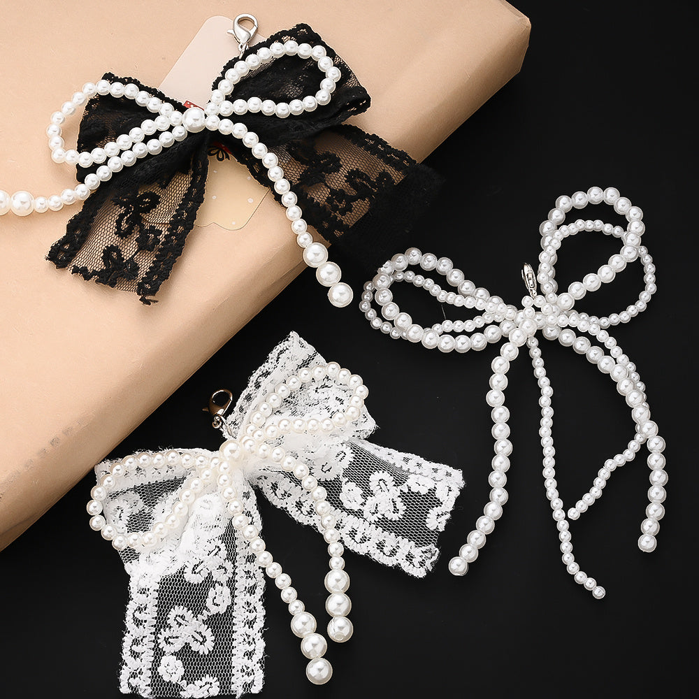 Lace Pearl Bow Keychains