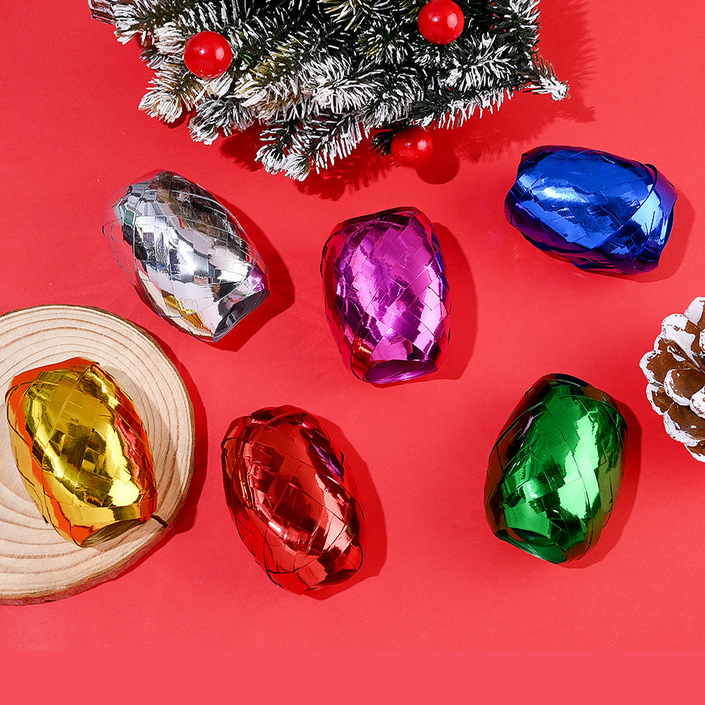 6PCS 1m Christmas Rugby-Shaped Plastic Decorative Ribbon Set