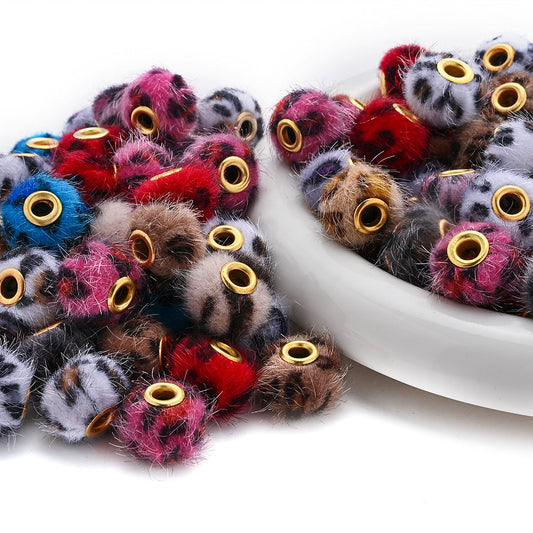Leopard Print Plush Ball Beads