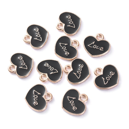 10pcs Colorful Love Printing Heart Shape Charms 12x11mm Delicate Drip