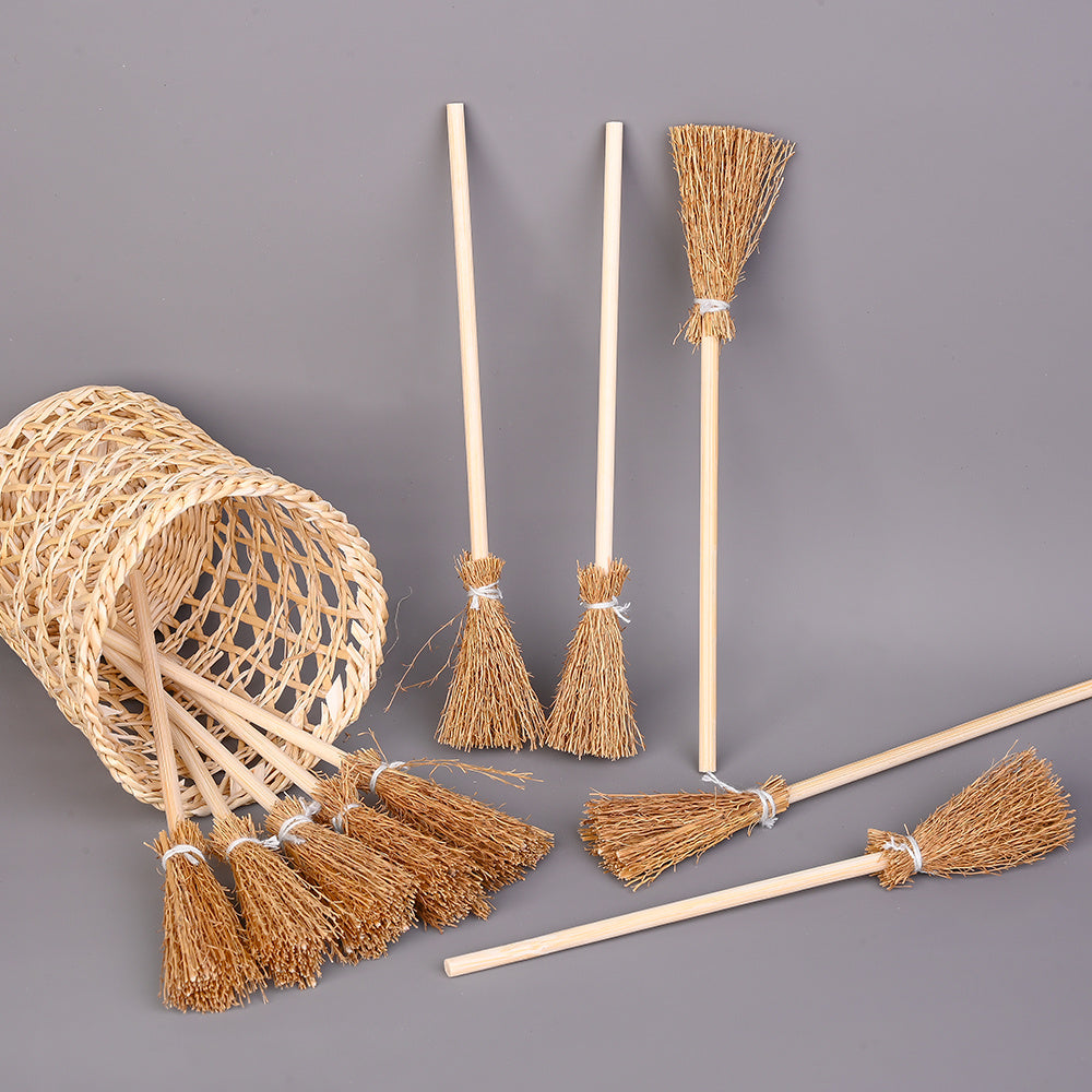 100-Piece Mini Artificial Straw Brooms with White Ropes