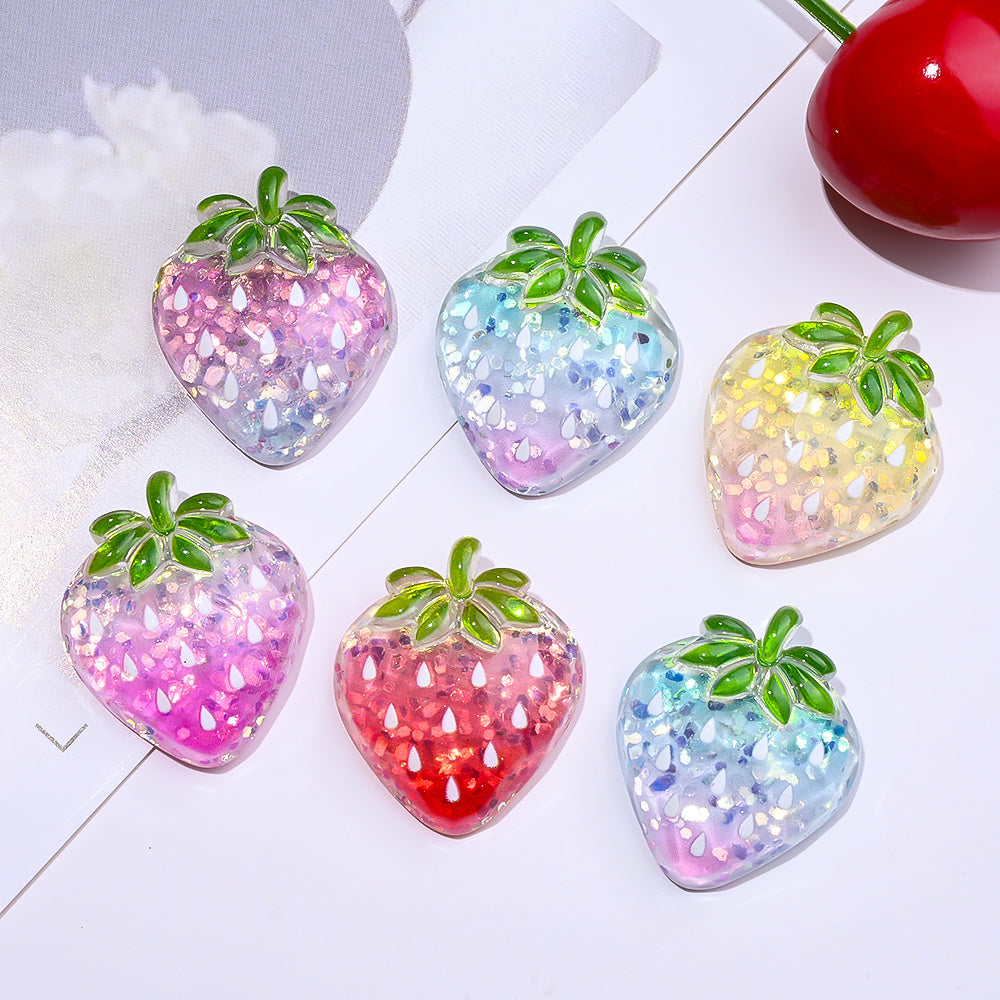 10PCS 27×22mm Glitter Strawberry Resin Flatback Embellishment Set