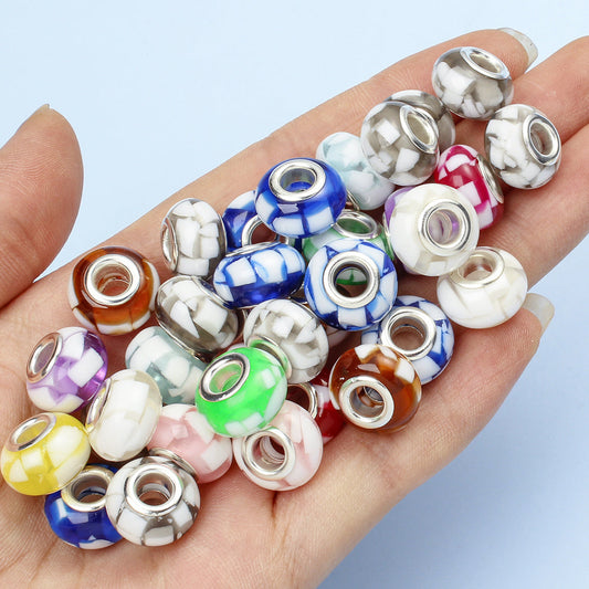 60pcs Random Color Imitation Marble Acrylic Big Hole Beads