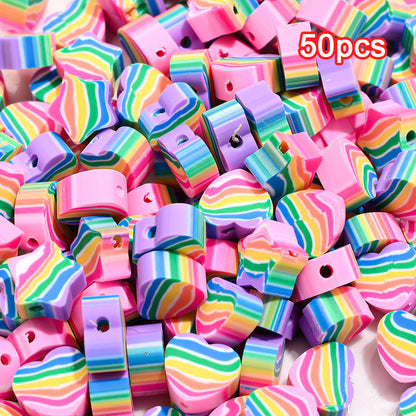 Rainbow Heart & Star Clay Beads