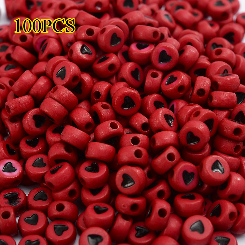 100pcs Colorful Flat Round Heart Acrylic Beads