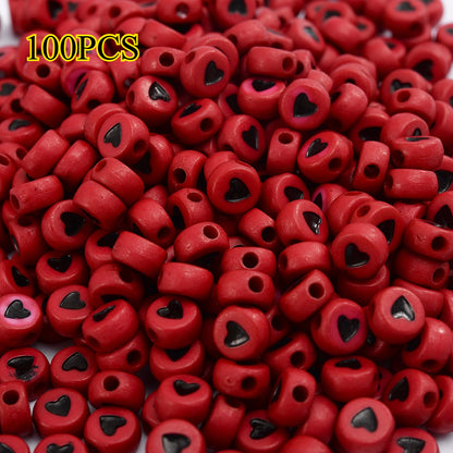 100pcs Colorful Flat Round Heart Acrylic Beads