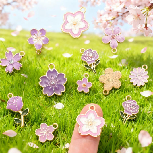 20/50PCS Purple Flower Enamel Charm Pendant Set