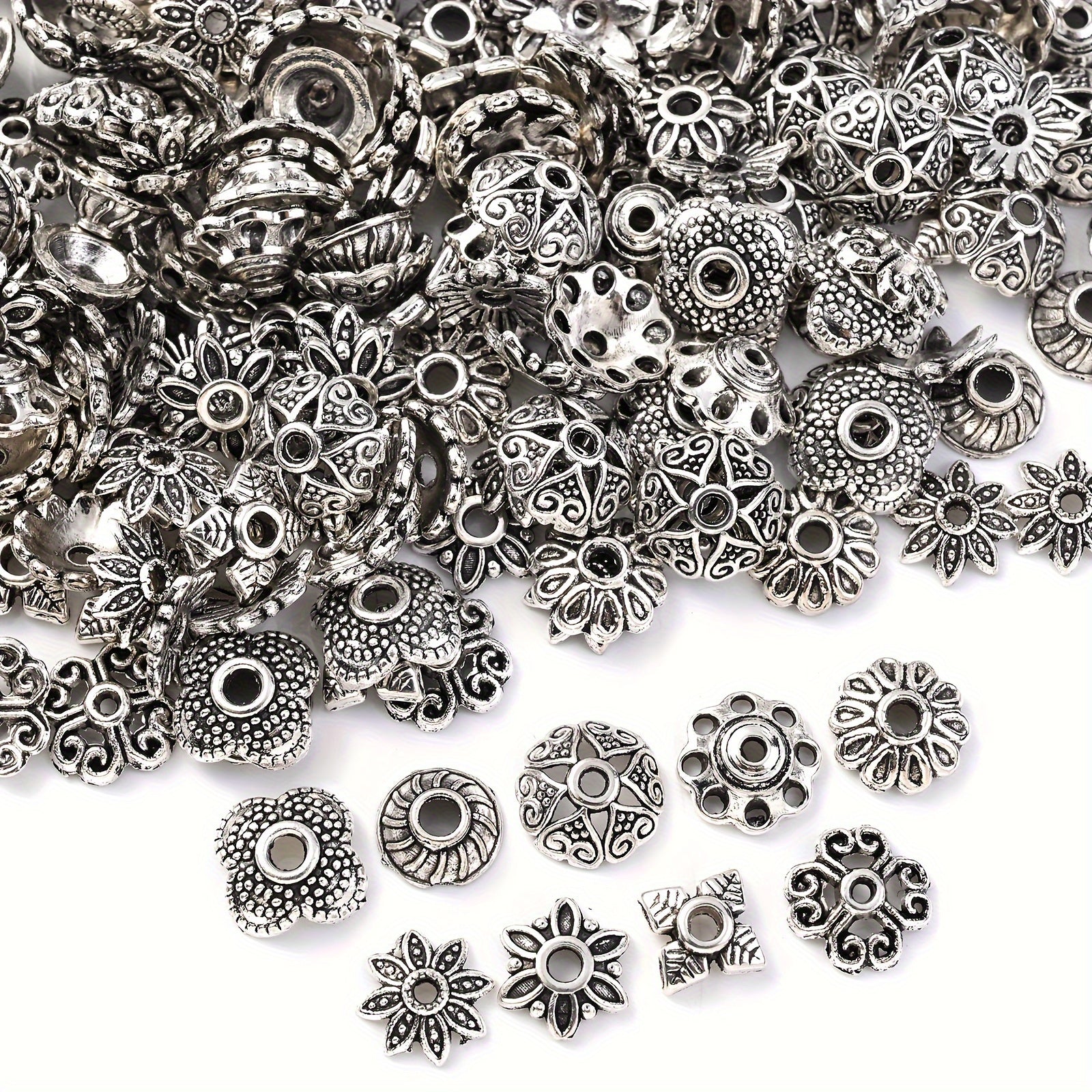 50/100pcs Mix Torus Flower End Caps Beads for Jewelry Making DIY Handmade Crafts Bracelet Necklace Accessories