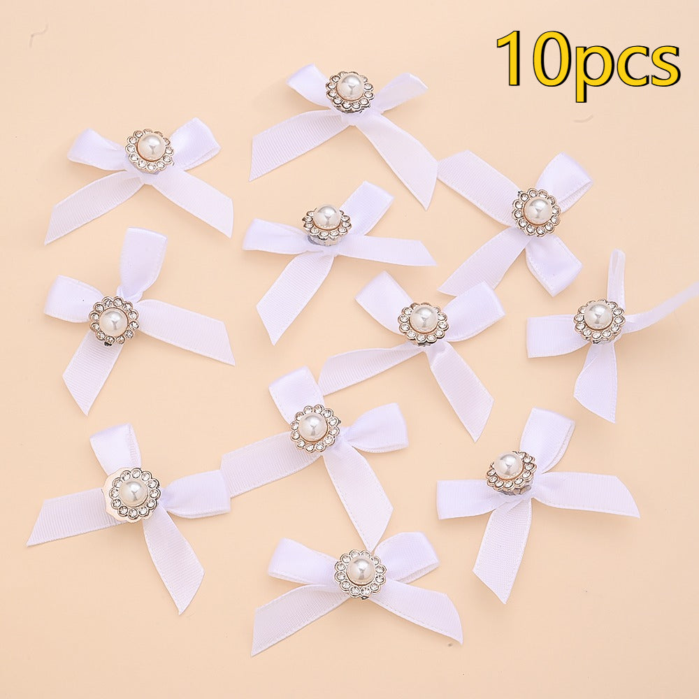 10PCS 4×5cm Pearl Ribbon Bow Rhinestone Appliques
