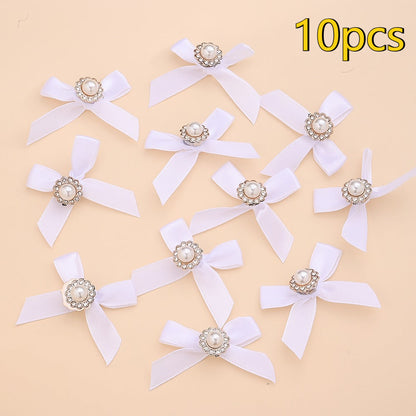 10PCS 4×5cm Pearl Ribbon Bow Rhinestone Appliques