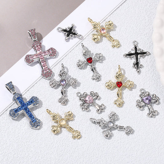 Y2K Rhinestone Cross Alloy Pendants