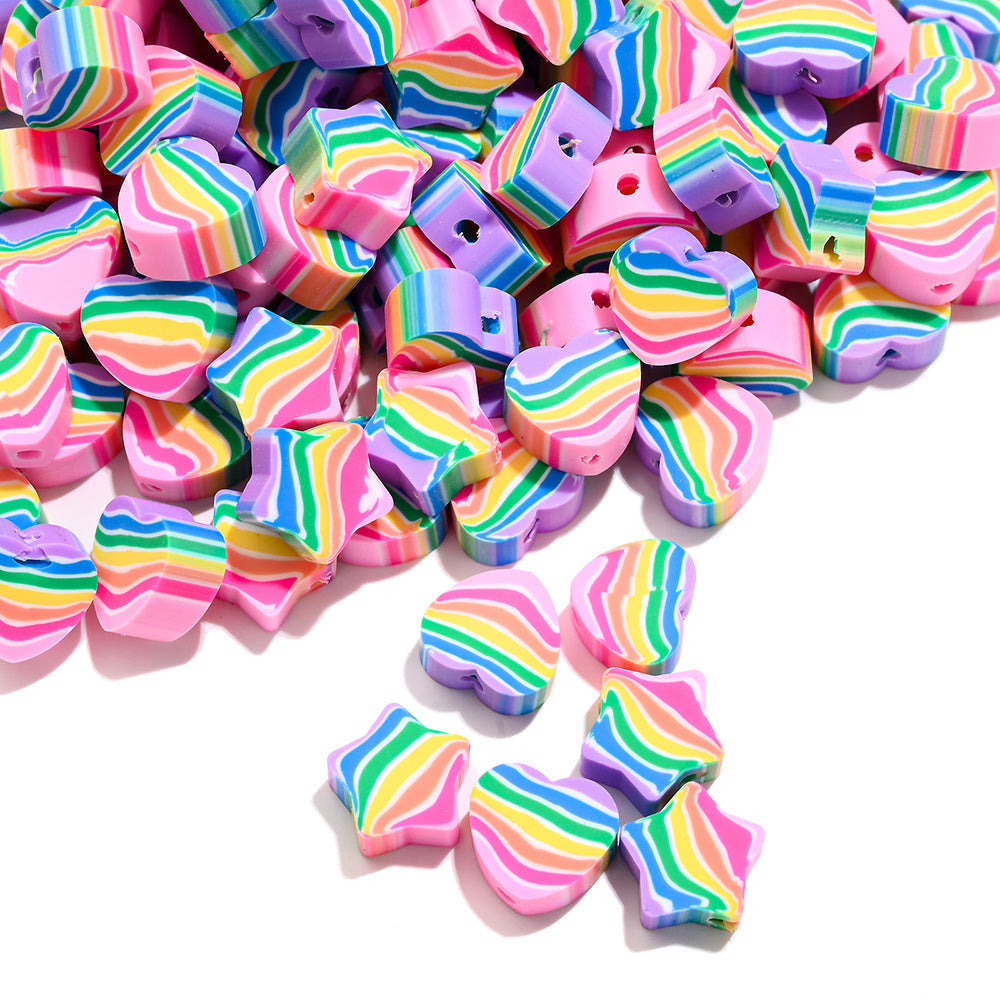 Rainbow Heart & Star Clay Beads