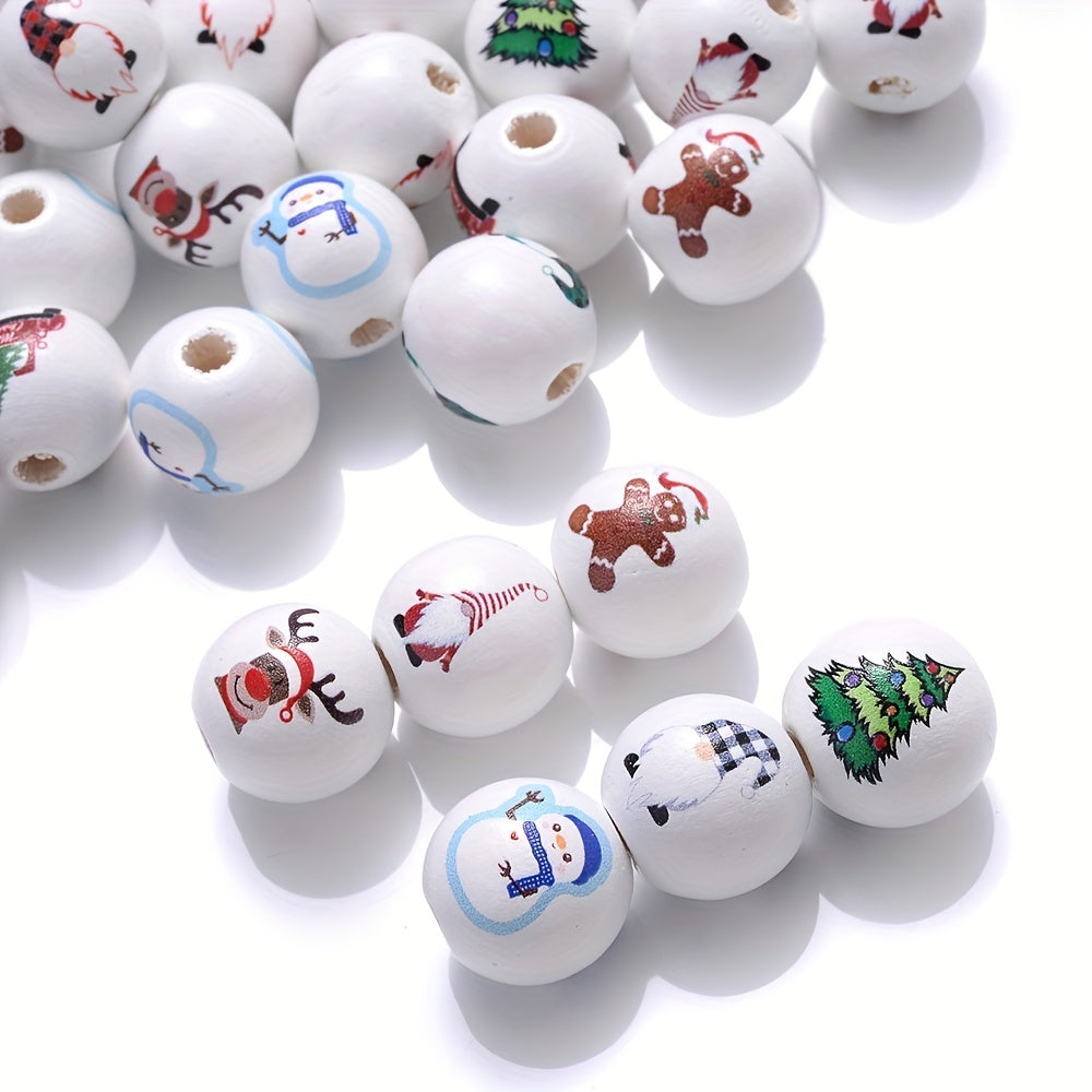 Christmas Wooden Santa & Tree Beads