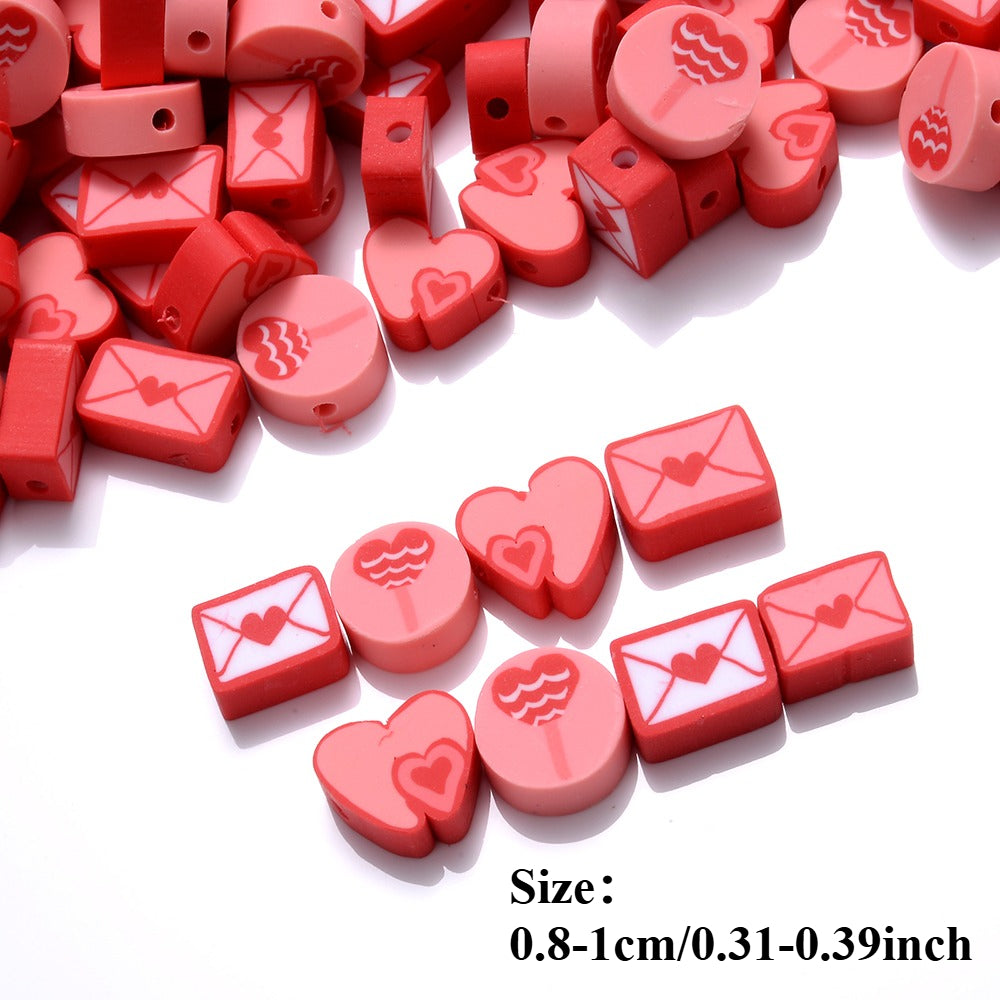 50pcs 8-10mm Red Fimo Heart Envelope Beads