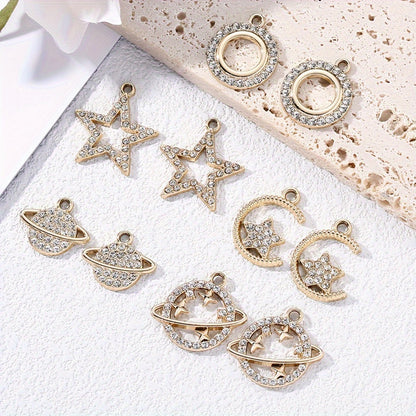 5PCS Gold-Tone Cosmic Moon & Star Pendant Set