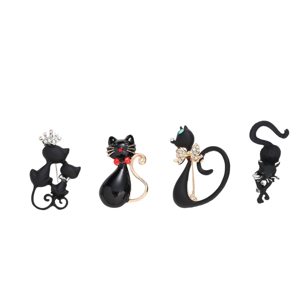 Black Cat Enamel Brooch Set