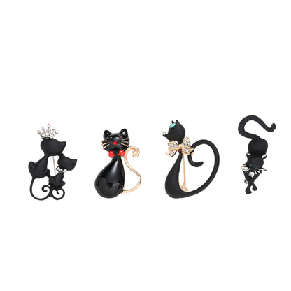 Black Cat Enamel Brooch Set