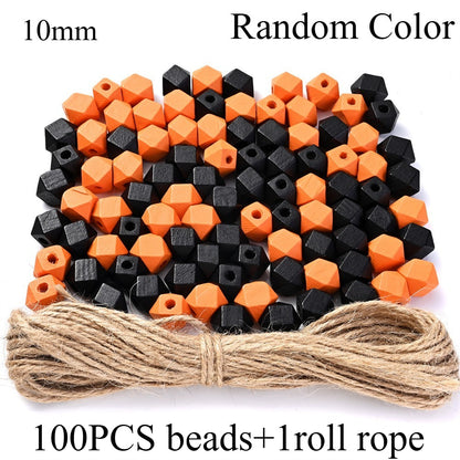 100pcs 10/12mm Wooden Hexagon Beads + 1 Roll Jute Rope