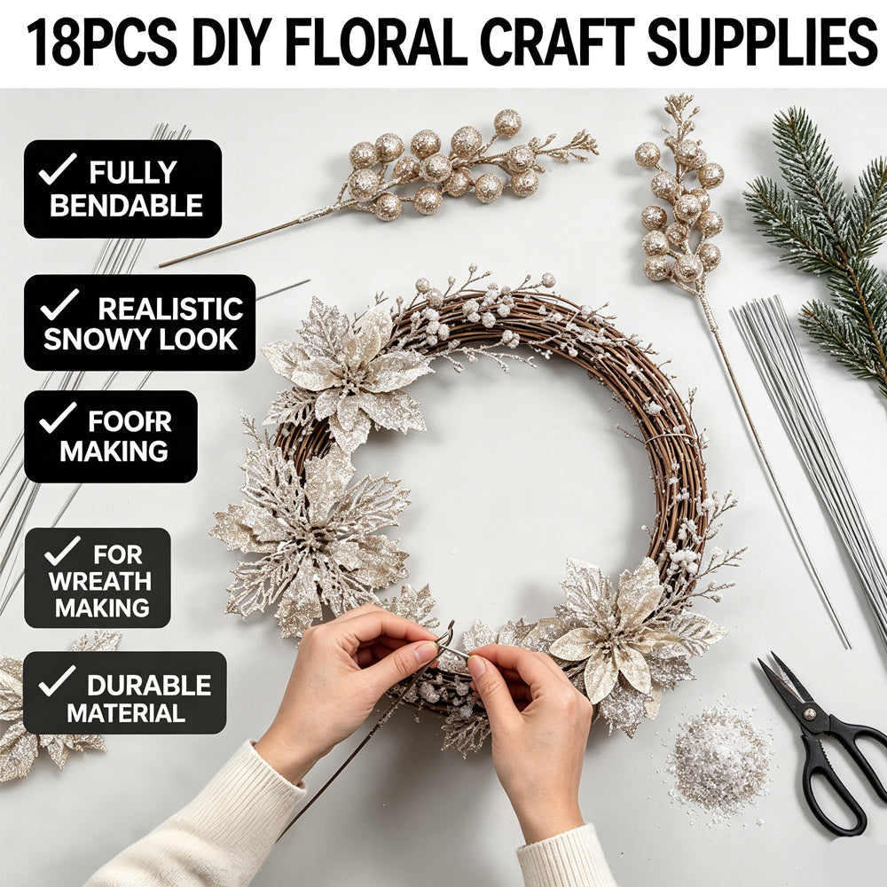 18-Piece Sparkling Artificial Berry Champagne Floral Branches