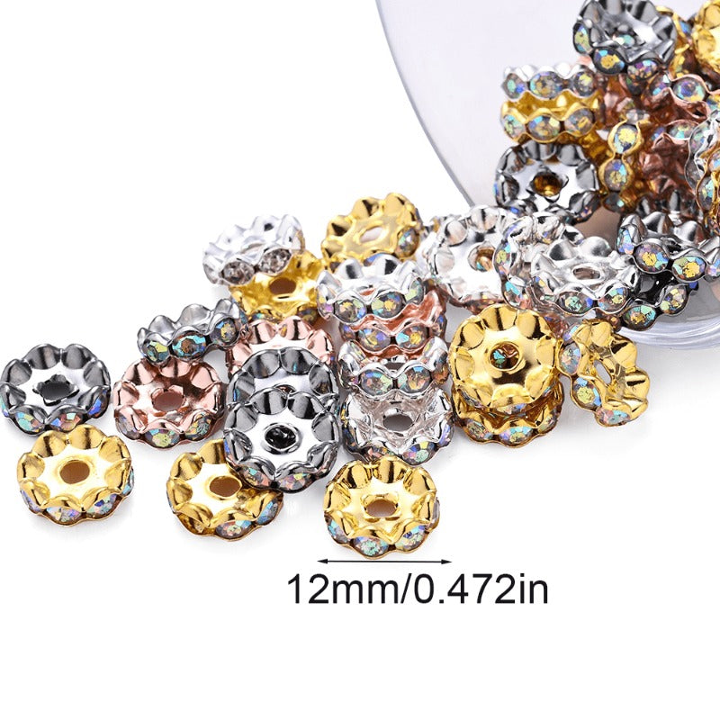 30/50pcs 12mm Wave Rhinestone Alloy Spacer Beads