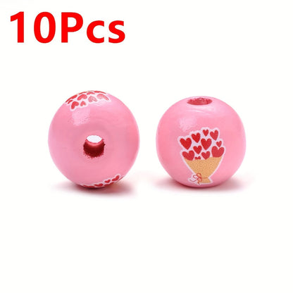 Valentine's Day Printed Wooden Spacer Beads