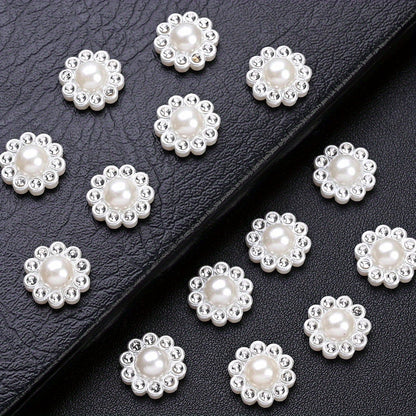 White Imitation Pearl Sunflower Flatback Beads