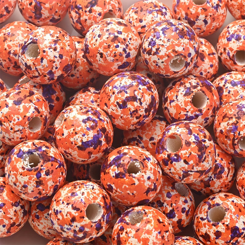 10PCS 16mm Pumpkin-Shaped Wooden Bead Set