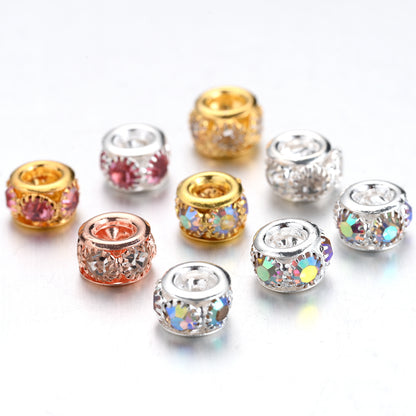 10pcs AB-Coated Large Hole Rhinestone Metal Spacer Beads